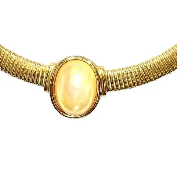 Vintage Christian Dior 1980s Omega Choker. Featuring Faux Pearl Focal Piece.